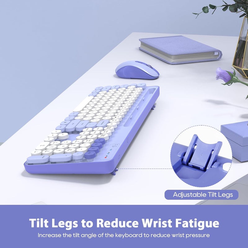 Trueque Wireless Keyboard and Mouse Combo, Retro Round Keycaps, Cute Full-Size Typewriter Keyboard with Phone Holder, Sleep Mode, Click Soft, 2.4GHz Cordless Connection for Windows/PC/Laptop - Image 4